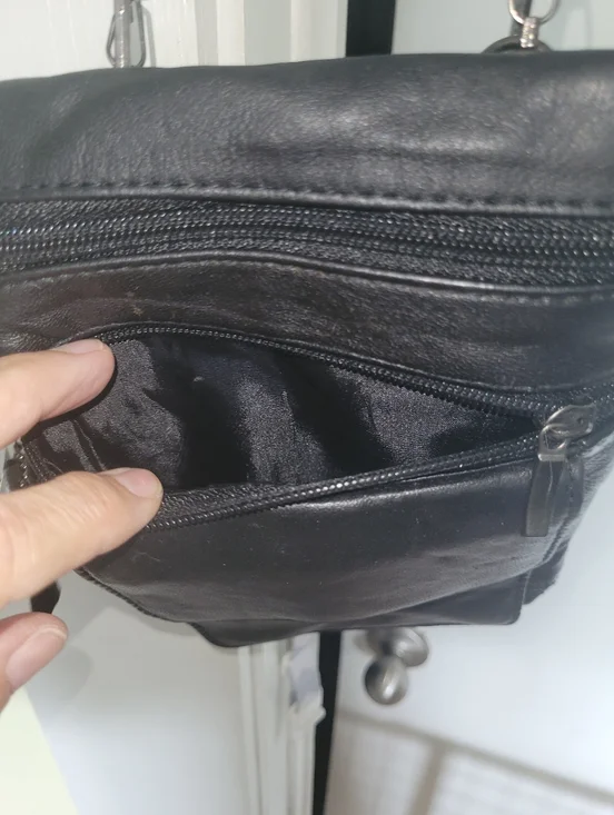 Leather Works Black Leather Crossbody Bag with Zip Pockets - Picture 5 of 9